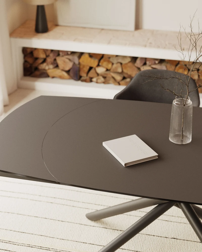 Yodalia extendable table in tempered glass with steel legs in a black finish 130(190)x100 cm