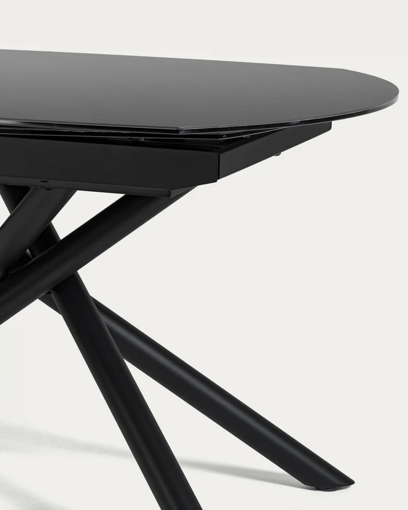 Yodalia extendable table in tempered glass with steel legs in a black finish 130(190)x100 cm
