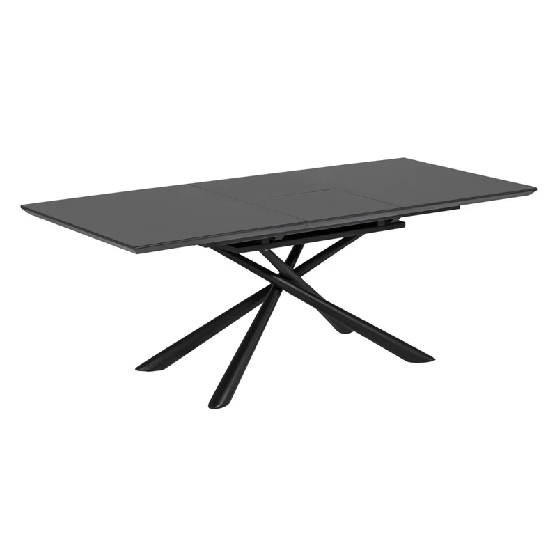 Theone extendable glass table with steel legs with black finish 160 (210) x 90 cm