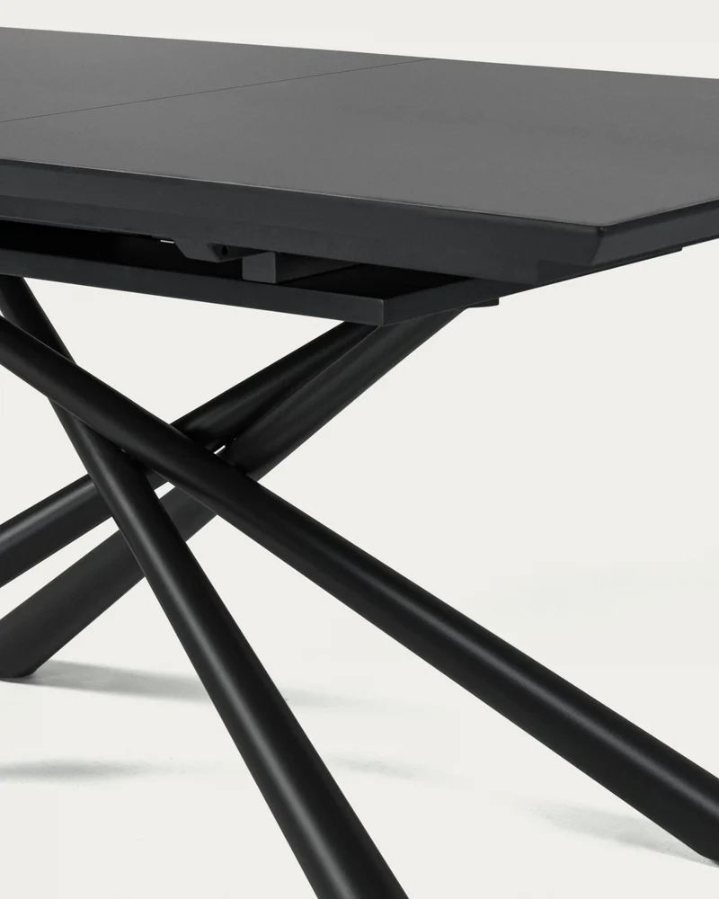 Theone extendable glass table with steel legs with black finish 160 (210) x 90 cm