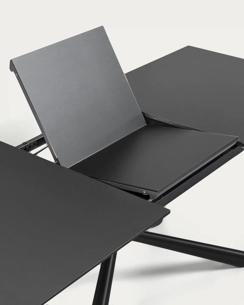 Theone extendable glass table with steel legs with black finish 160 (210) x 90 cm