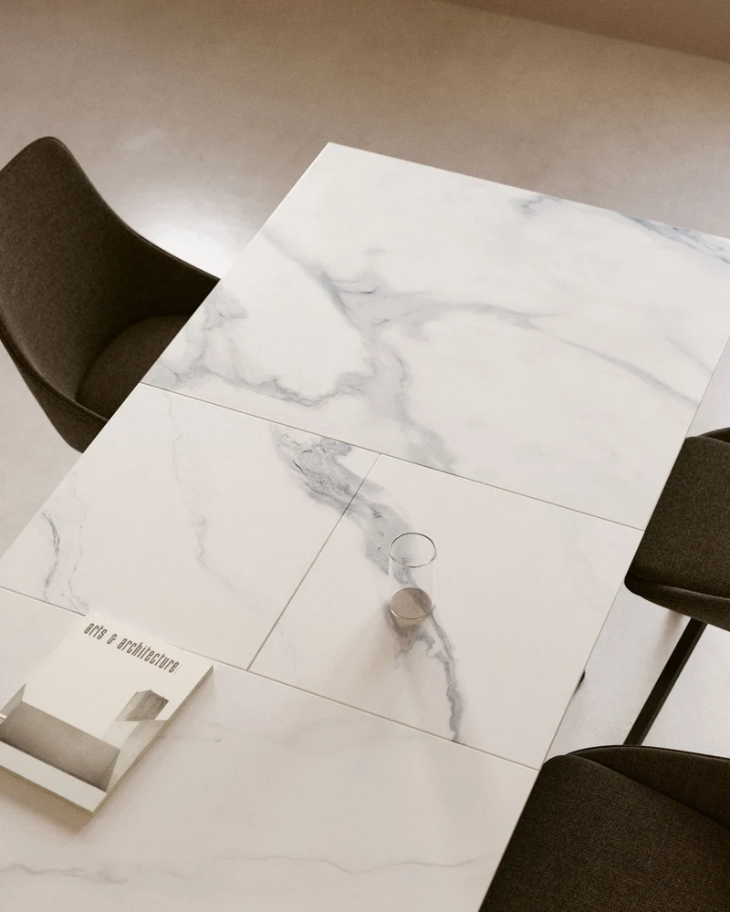 Theone porcelain extendable table in white and black steel legs 160 (210) x 90 cm