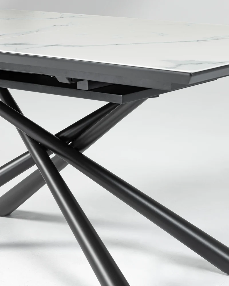Theone porcelain extendable table in white and black steel legs 160 (210) x 90 cm