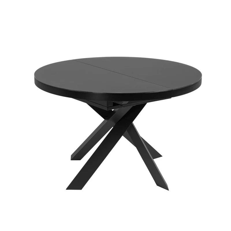 Vashti extendable round glass table with steel legs with black finish Ø 120 (160) cm