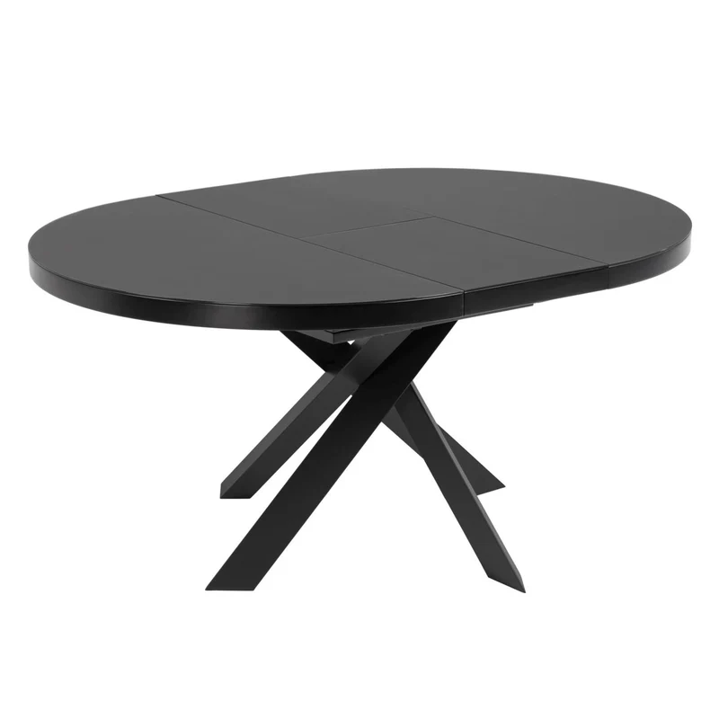 Vashti extendable round glass table with steel legs with black finish Ø 120 (160) cm