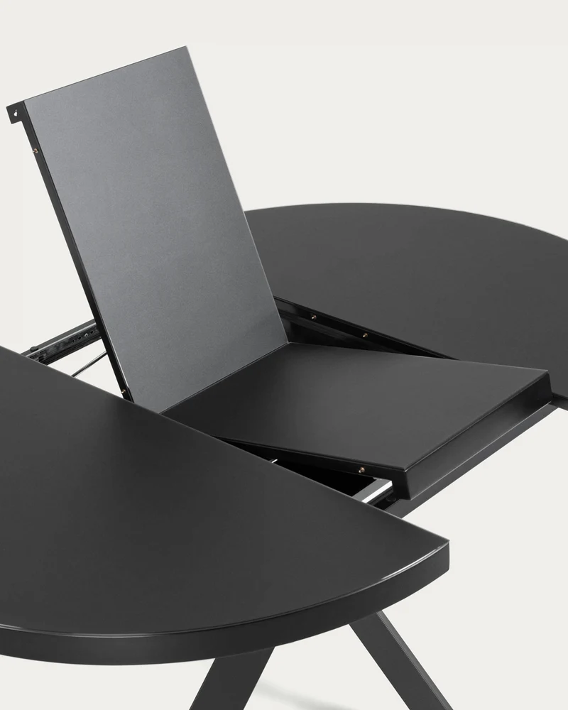 Vashti extendable round glass table with steel legs with black finish Ø 120 (160) cm