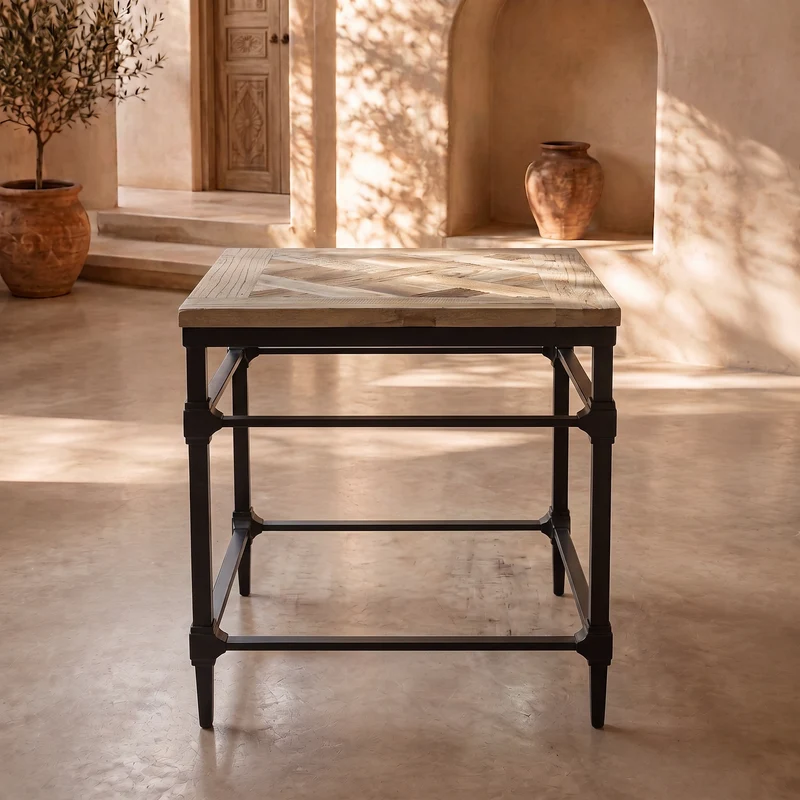 Table basse d'appoint MIA carré en orme - structure en métal