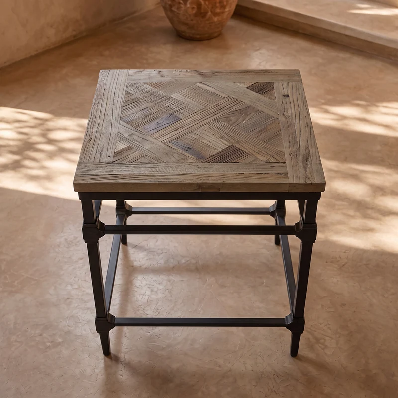 Table basse d'appoint MIA carré en orme - structure en métal