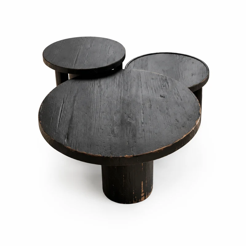 TABLE BASSE ANNA EN BOIS VEILLI NOIR Ø 120cm