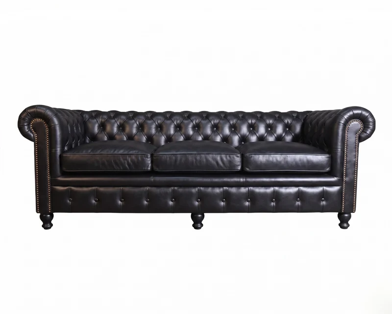 Canapé Cuir Chesterfield 3/4 places noir