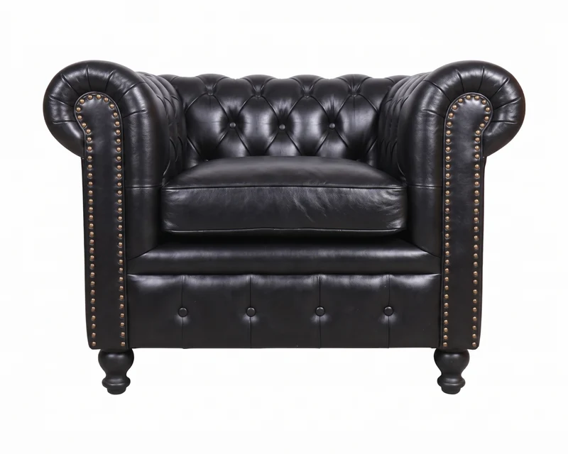 Fauteuil Chesterfield en cuir noir