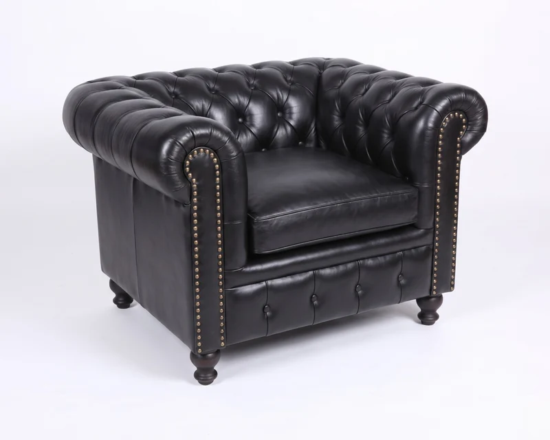 Fauteuil Chesterfield en cuir noir