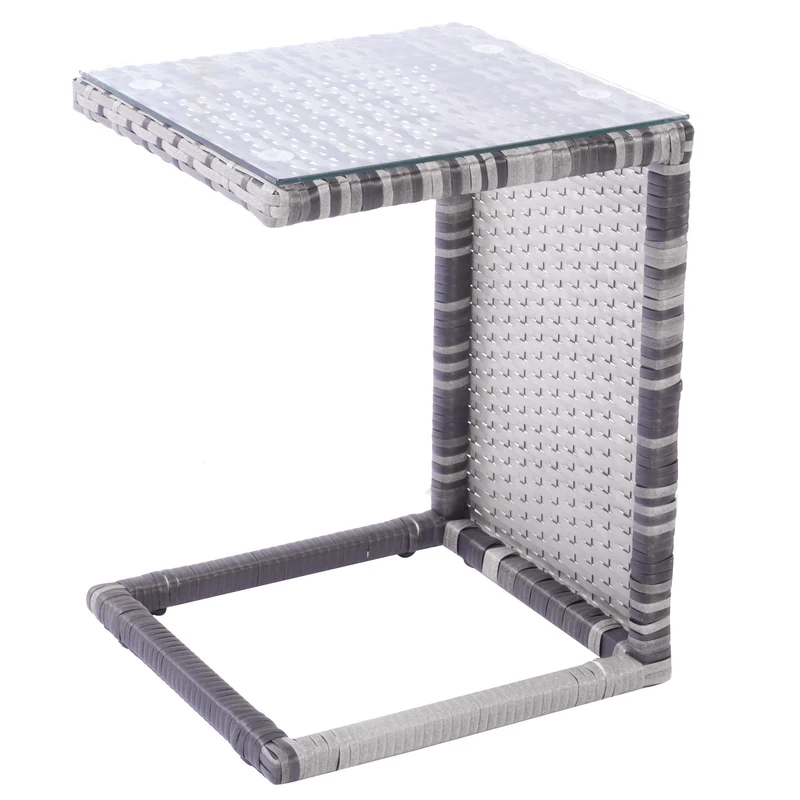 Ensemble de salon de jardin, canapé avec auvent amovible, tabouret, fauteuils et table sièges en rotin avec îlot de soleil, gris NIRKAX