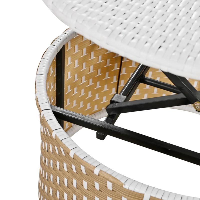 Salon de jardin rond 2-en-1 : lit de soleil modulable, une table basse avec parasol rétractable ARISELX