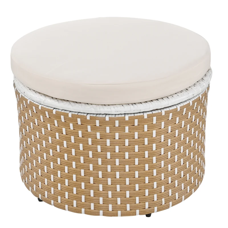 Salon de jardin rond 2-en-1 : lit de soleil modulable, une table basse avec parasol rétractable ARISELX