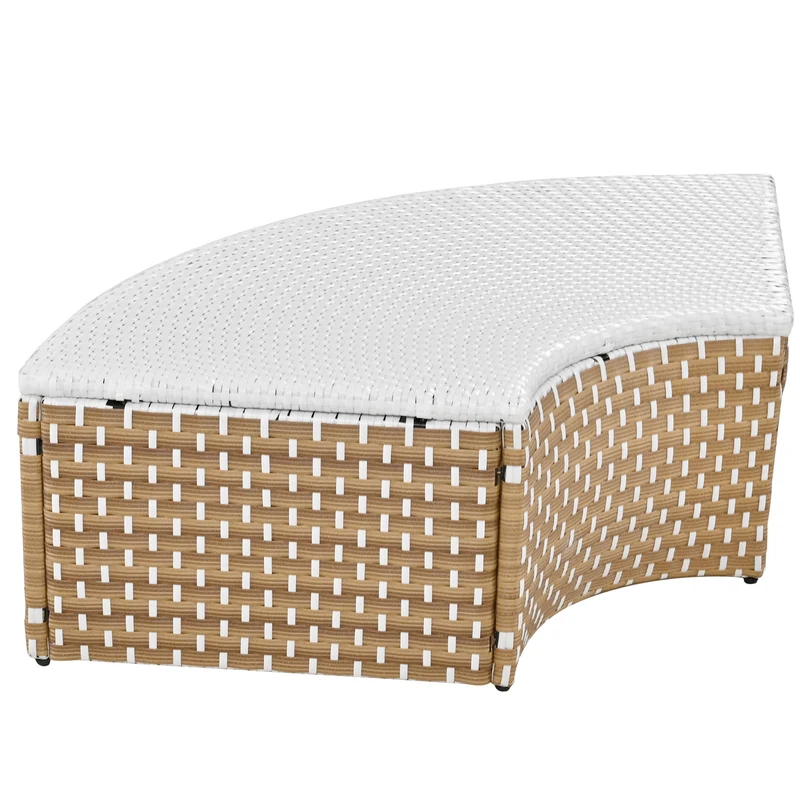Salon de jardin rond 2-en-1 : lit de soleil modulable, une table basse avec parasol rétractable ARISELX