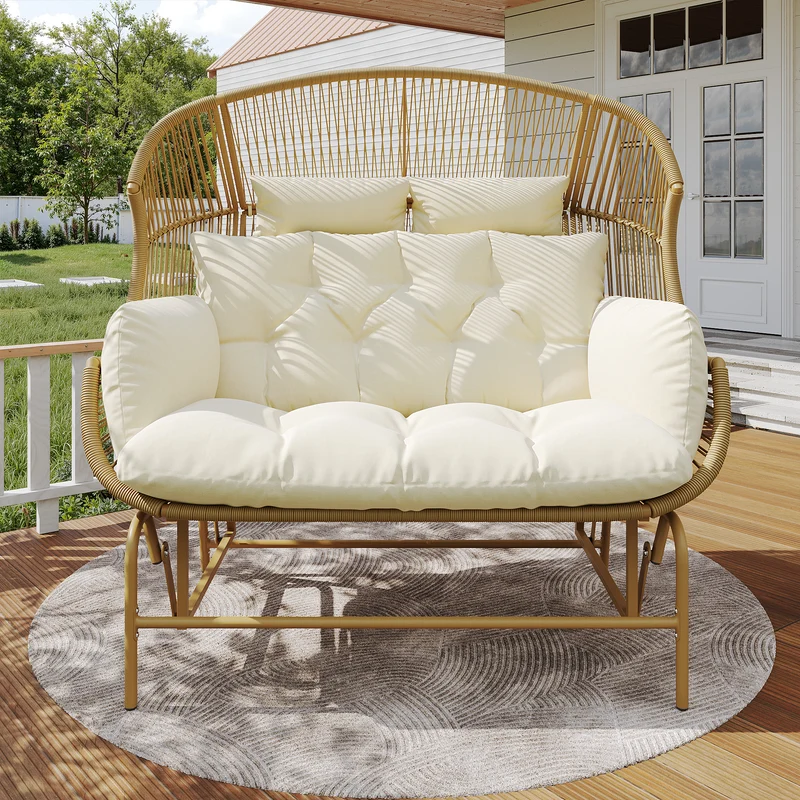 Fauteuil de jardin 2 places en rotin PE coussins confort 145x85x143cm NIMBUSLCA