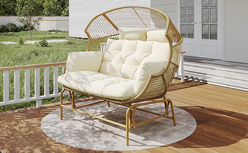 Fauteuil de jardin 2 places en rotin PE coussins confort 145x85x143cm NIMBUSLCA