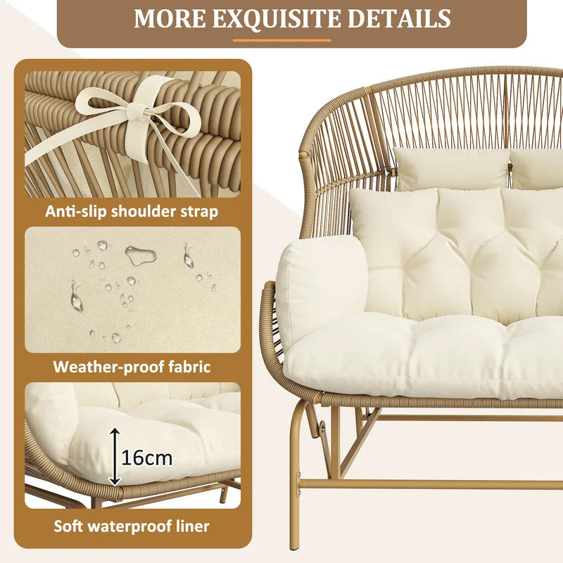 Fauteuil de jardin 2 places en rotin PE coussins confort 145x85x143cm NIMBUSLCA