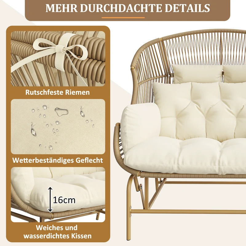 Fauteuil de jardin 2 places en rotin PE coussins confort 145x85x143cm NIMBUSLCA