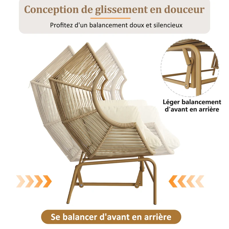 Fauteuil de jardin 2 places en rotin PE coussins confort 145x85x143cm NIMBUSLCA