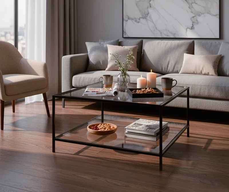 Table basse salon en verre et en métal noir HUDD LMKZ
