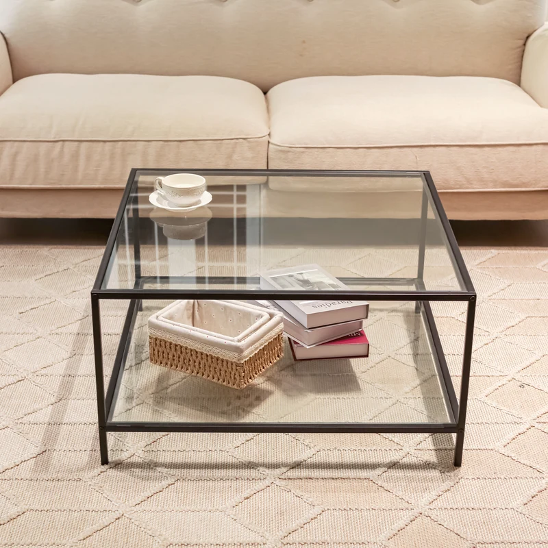 Table basse salon en verre et en métal noir HUDD LMKZ