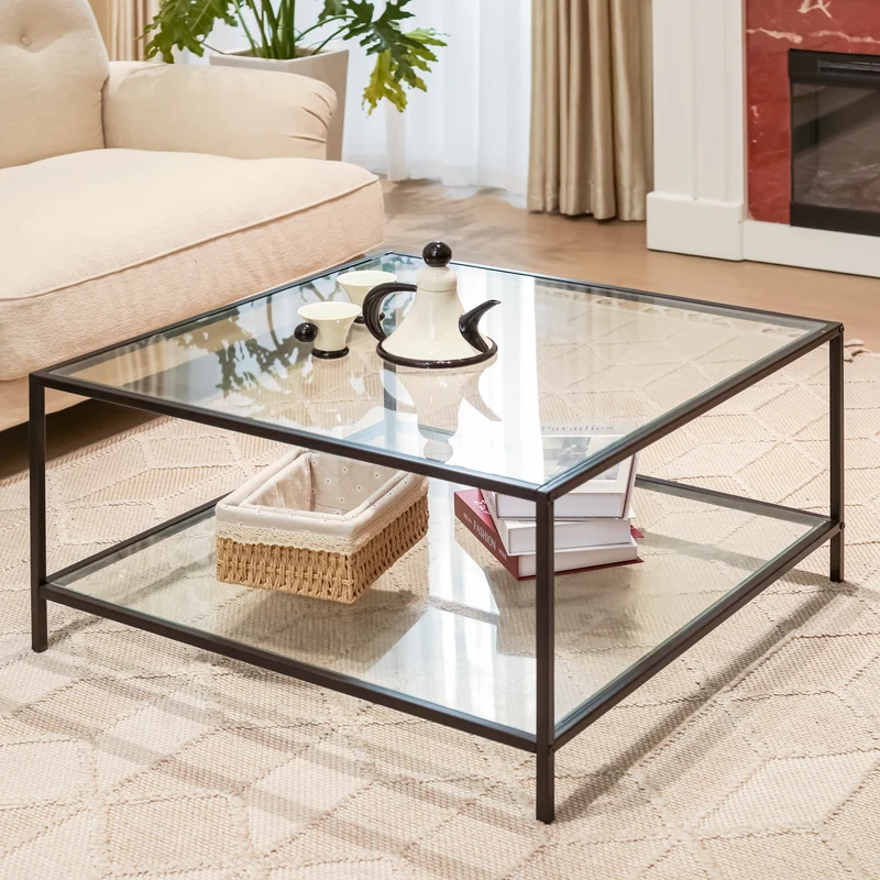 Table basse salon en verre et en métal noir HUDD LMKZ