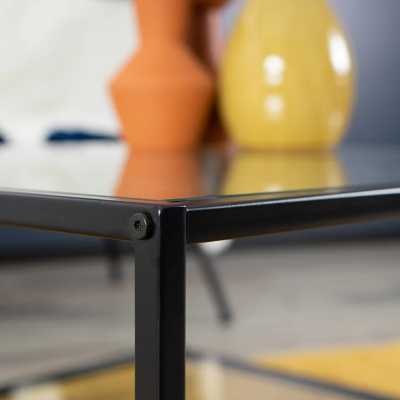 Table basse salon en verre et en métal noir HUDD LMKZ