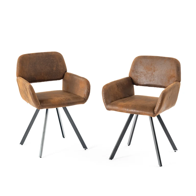 Ensemble table et 2 chaises de salle à manger style industriel et pivotant FONTANA KD 80CM DARK +CALIFORNIA KD SUEDE BROWN SWIVEL