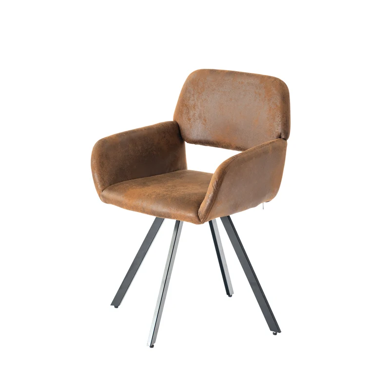 Ensemble de table et 4 chaises de salle à manger pivotantes style industriel et effet bois MILLIKEN 120 DARK + CALIFORNIA KD SUEDE BROWN SWIVEL*2