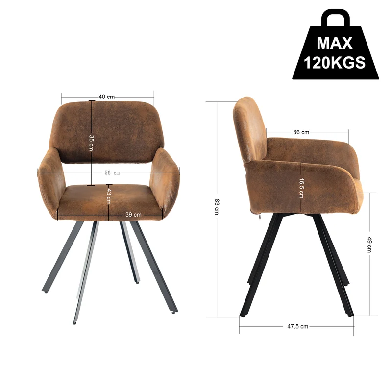 Lot de 2 chaises de salle à manger vintage pivotant tissu suède marron CALIFORNIA KD SUEDE BROWN SWIVEL
