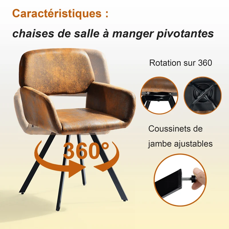 Lot de 2 chaises de salle à manger vintage pivotant tissu suède marron CALIFORNIA KD SUEDE BROWN SWIVEL