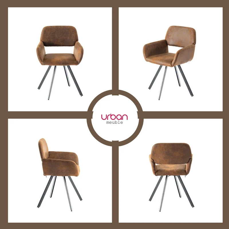 Lot de 2 chaises de salle à manger vintage pivotant tissu suède marron CALIFORNIA KD SUEDE BROWN SWIVEL