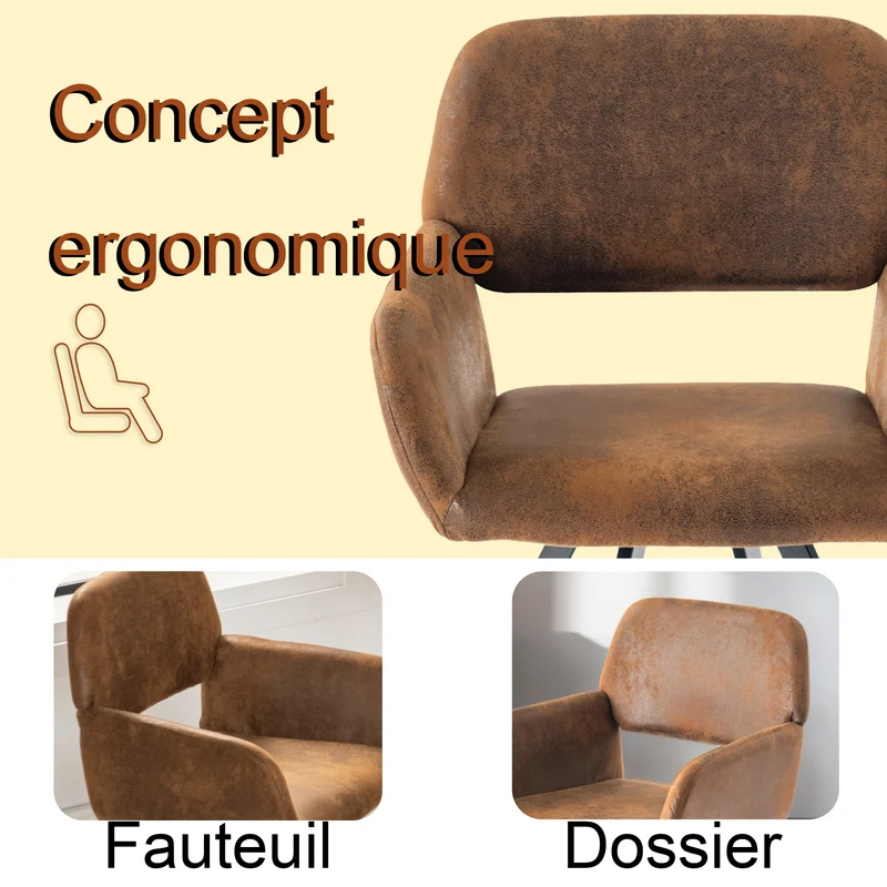 Lot de 2 chaises de salle à manger vintage pivotant tissu suède marron CALIFORNIA KD SUEDE BROWN SWIVEL