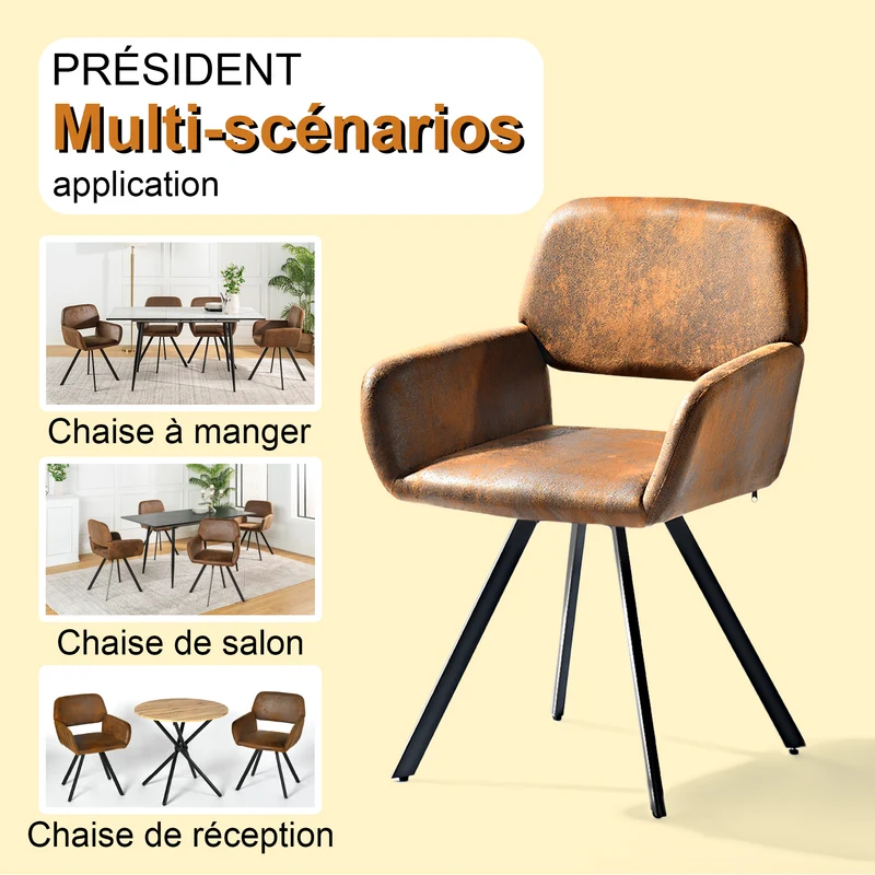 Lot de 2 chaises de salle à manger vintage pivotant tissu suède marron CALIFORNIA KD SUEDE BROWN SWIVEL