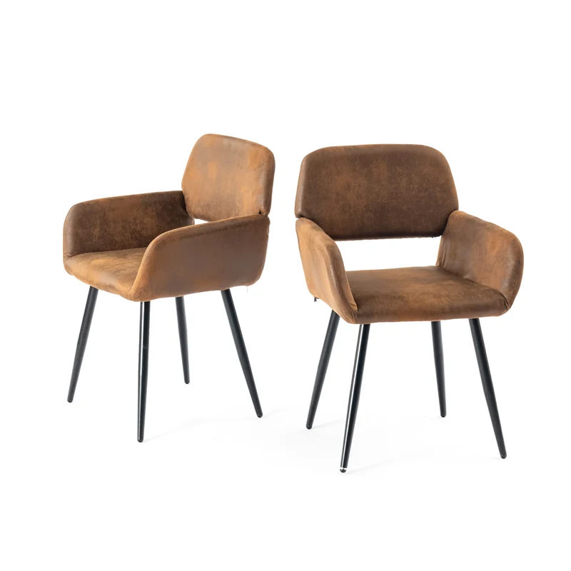 Ensemble table et 2 chaises de salle à manger effet bois style industriel FONTANA KD 80CM DARK + MAYFAIR SUEDE BROWN