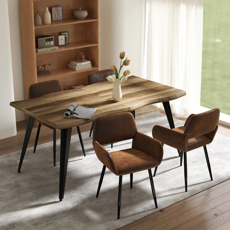 Lot de 2 chaises de salle à manger style industriel tissu marron rétro pieds noirs MAYFAIR SUEDE BROWN