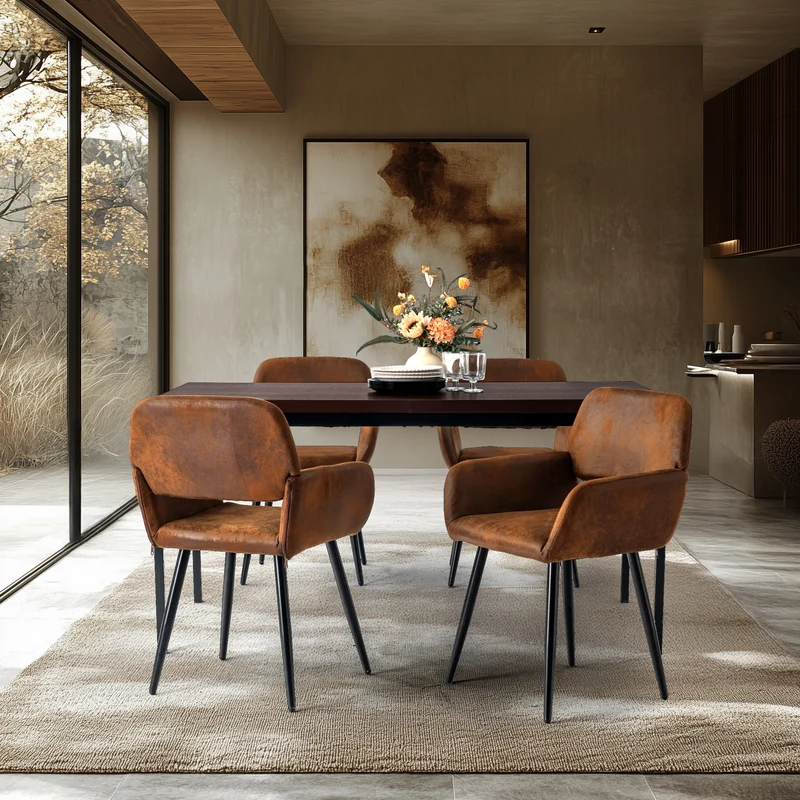 Lot de 2 chaises de salle à manger style industriel tissu marron rétro pieds noirs MAYFAIR SUEDE BROWN