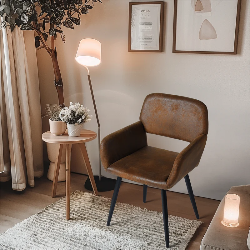 Lot de 2 chaises de salle à manger style industriel tissu marron rétro pieds noirs MAYFAIR SUEDE BROWN