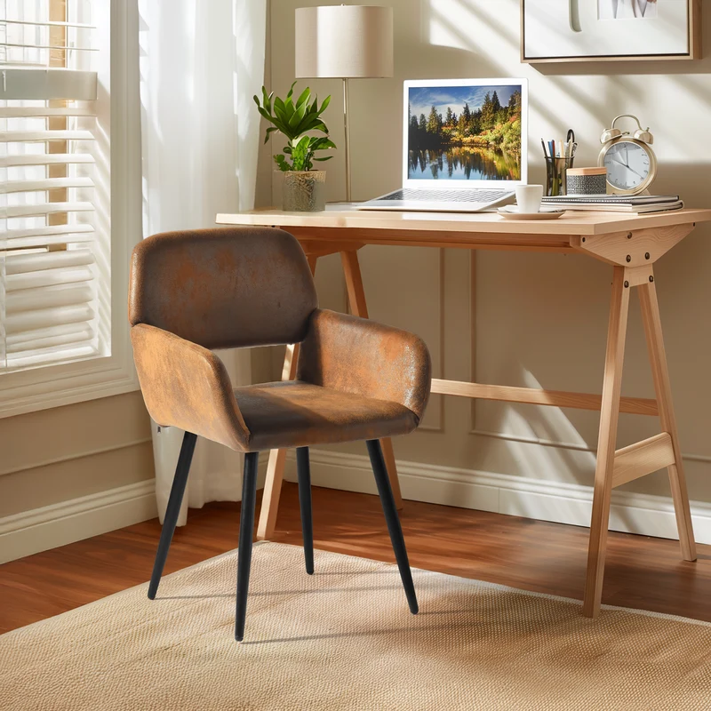 Lot de 2 chaises de salle à manger style industriel tissu marron rétro pieds noirs MAYFAIR SUEDE BROWN