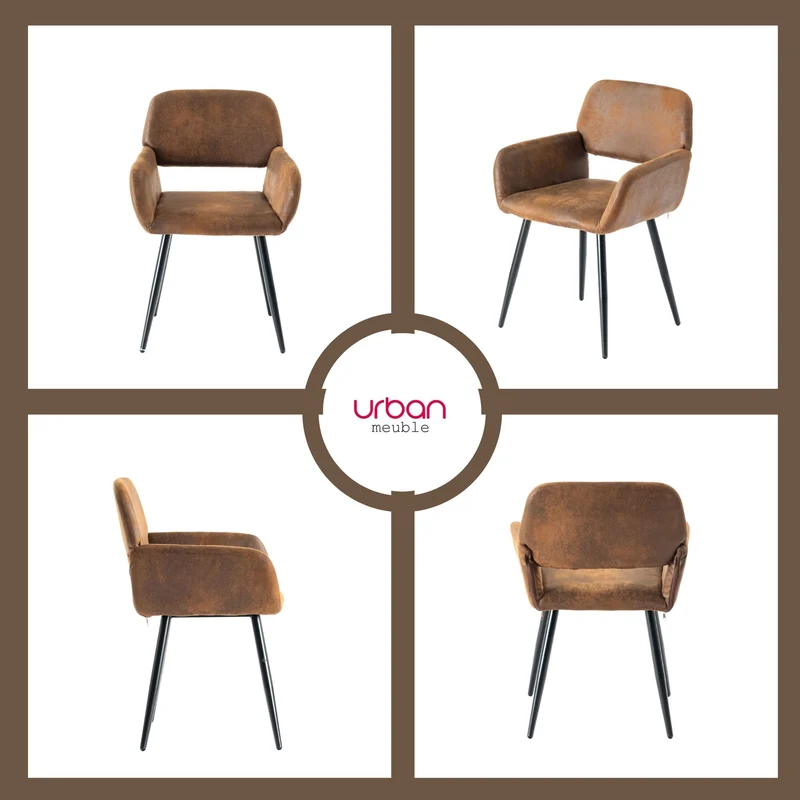 Lot de 2 chaises de salle à manger style industriel tissu marron rétro pieds noirs MAYFAIR SUEDE BROWN