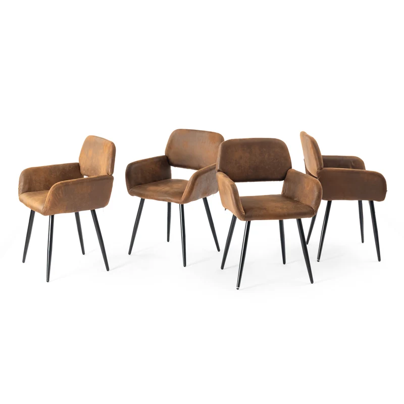 Ensemble de table et 4 chaises de salle à manger style industriel et effet bois MILLIKEN 120 DARK + MAYFAIR SUEDE BROWN*2