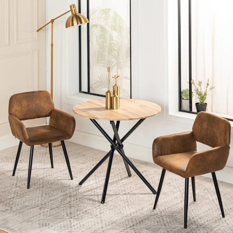 Ensemble table et 2 chaises de salle à manger effet bois style industriel FONTANA KD 80CM DARK + MAYFAIR SUEDE BROWN