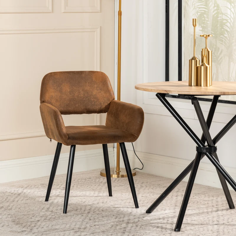 Ensemble table et 2 chaises de salle à manger effet bois style industriel FONTANA KD 80CM DARK + MAYFAIR SUEDE BROWN
