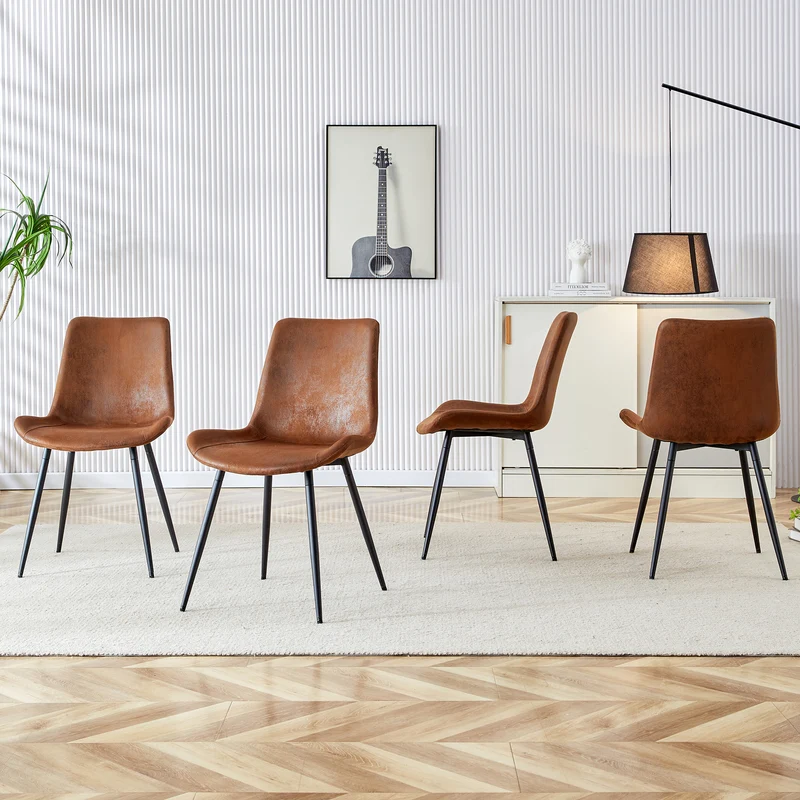 Lot de 4 chaises de salle à manger vintage en tissu respirant marron AETHERLTE