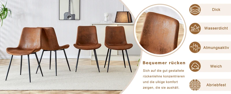 Lot de 4 chaises de salle à manger vintage en tissu respirant marron AETHERLTE