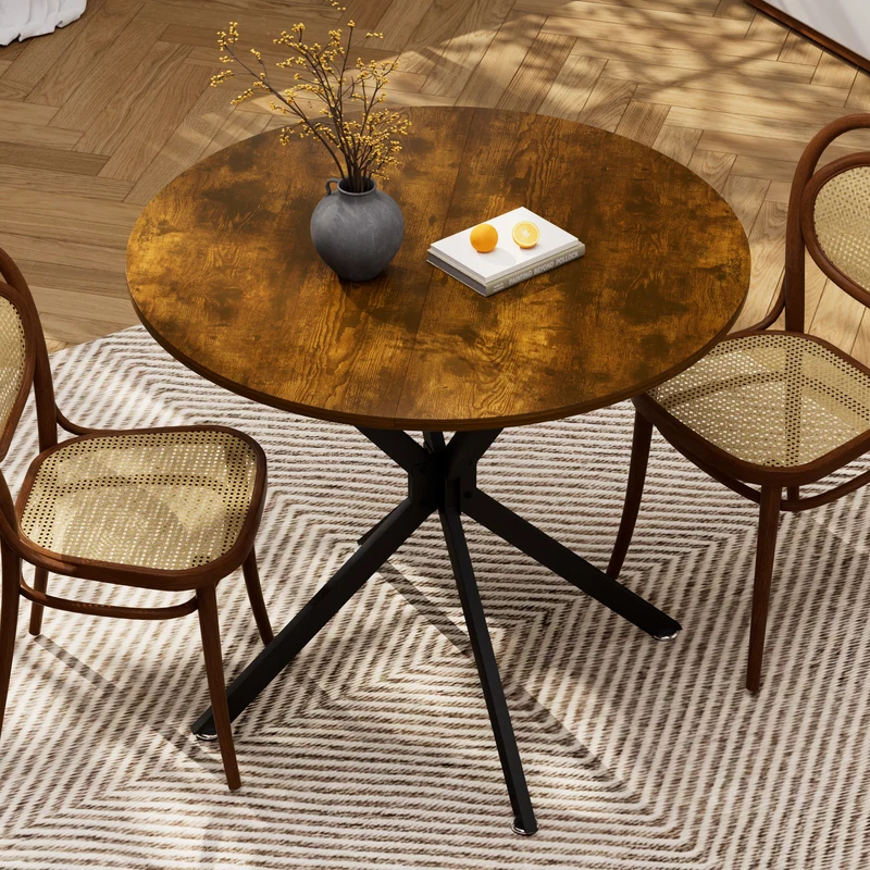 Table de salle à manger ronde vintage effet bois marron rustique 90*90cm CELLWALL