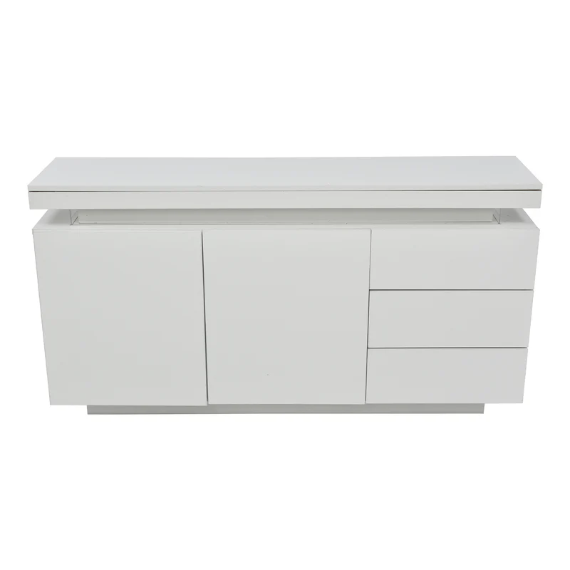 Buffet blanc laqué avec éclairage LED 2 portes 3 tiroirs ZUSTRONS