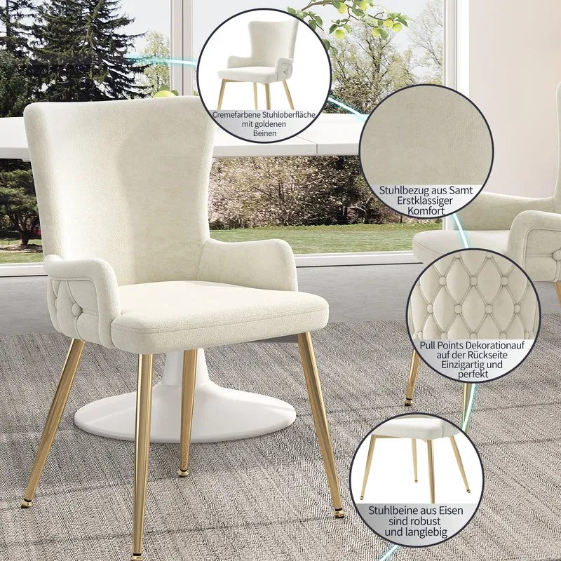 Ensemble de salle à manger de style scandinave avec une table à manger effet marbre blanc et des chaises rembourrées en velours beige KROGZEX GOLD+CRORQREONS BEIGE G*2